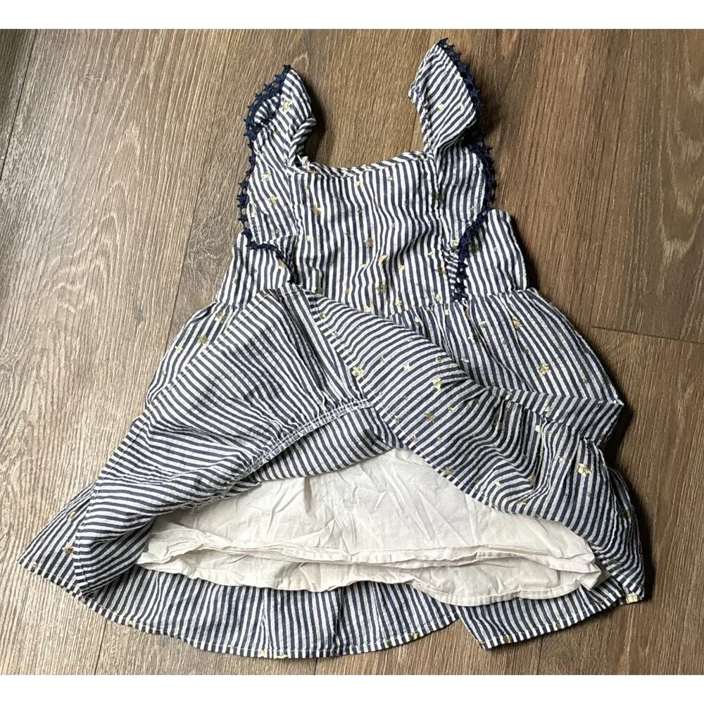 Cat and Jack Girl‎ Dress Blue/white stripes sparkly metallic stars/stripes, 4T
